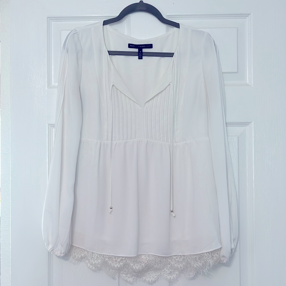 White House Black Market long sleeve ivory blouse size 8 like new